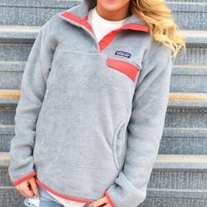 Patagonia Re-Tool Snap-T Fleece Pullover Tailored Gray Pink Trim Size Medium